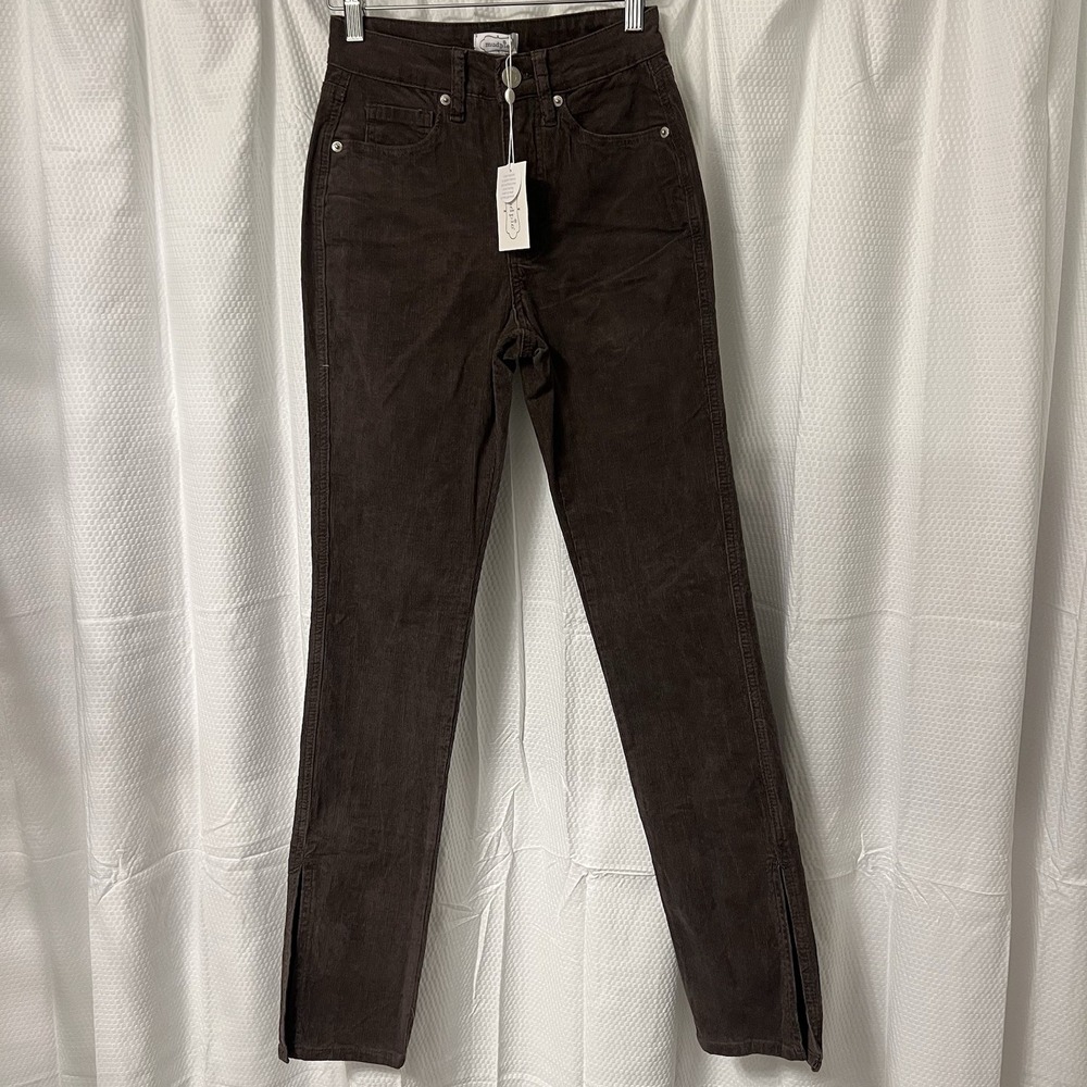 Mudpie‎ XS Felix Corduroy Pants Jeans Side Slit Hem Classic Cut Long Tall NWT